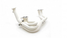 Unequal length stainless steel RCM downpipes with white coating