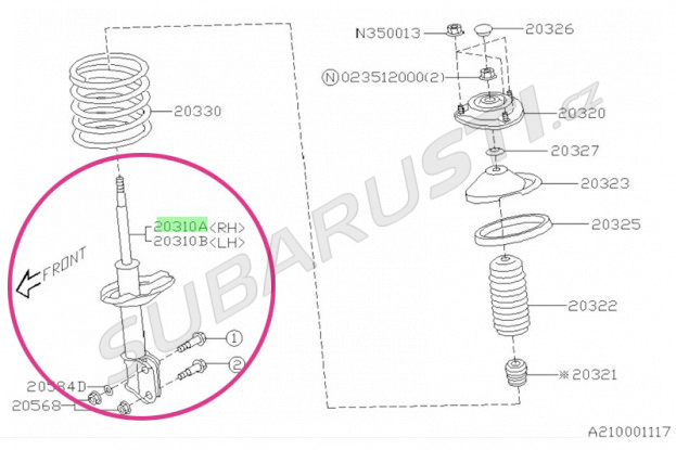 Tlumič pérování - levý přední Impreza STI 2004-2007 5x114.3