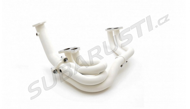 Unequal length stainless steel RCM downpipes with white coating