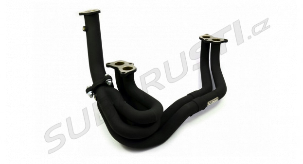 Unequal length stainless steel RCM downpipes with black coating