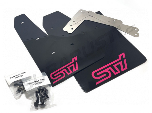 Performance creations mud flaps Impreza hatchback 2008-2014, sedan 2008-2014 black, pink logo STI - RALLYFLAP-GRBBLKSTI