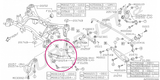 Trailing arm rear left Subaru Impreza (WRX/STI) 2008-2012, Forester 2008-2012, Legacy 2009-2014 - 20250AJ070