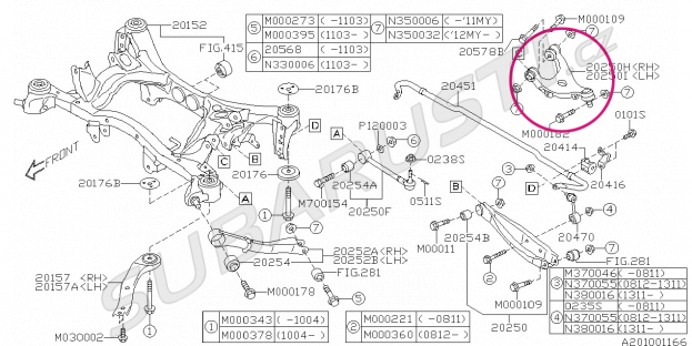 Rear arm assembly upper left Subaru Impreza 2012+, WRX STI 2014+, Legacy 2014+ - 20252VC030