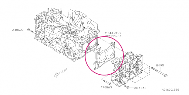 Gasket, cylinder head right 1.05 mm Subaru diesel 2014+, Outback 2014-2016+, Forester 2014-2017, XV 2015-2016 - 11044AA860